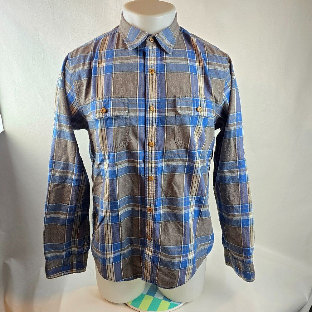 LL Bean Shirt Men Medium Grey Signature Button Up Slim Fit Plaid Flap Pockets 09